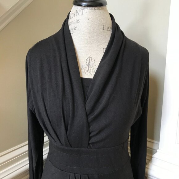 Max Mara Jersey Knit Dress Womens 44 Medium Large Black Long Sleeve Midi Stretch - Picture 3 of 11